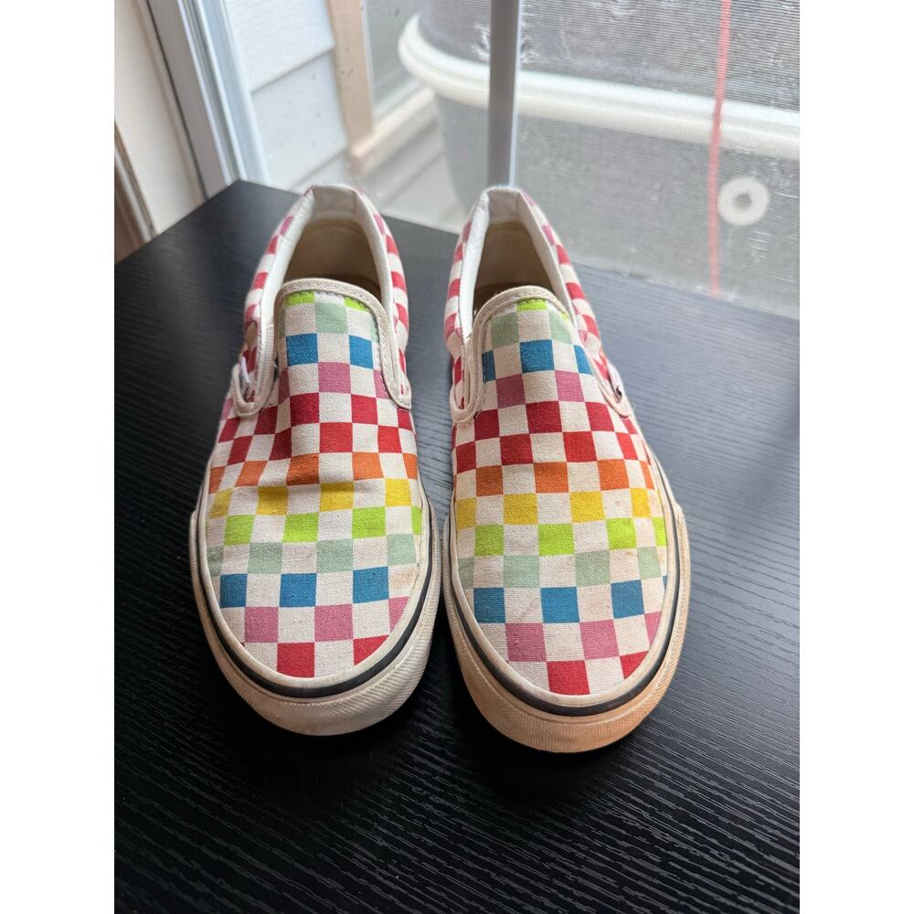 Vans Classic Slip-On Rainbow Checkerboard Canvas Sneakers Mens 6 Womens 7.5